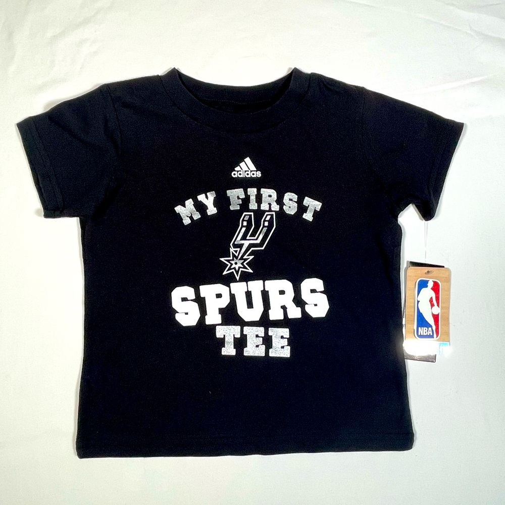 Spurs First Tee Adidas Black Short Sleeve Tee with Spurs Logo